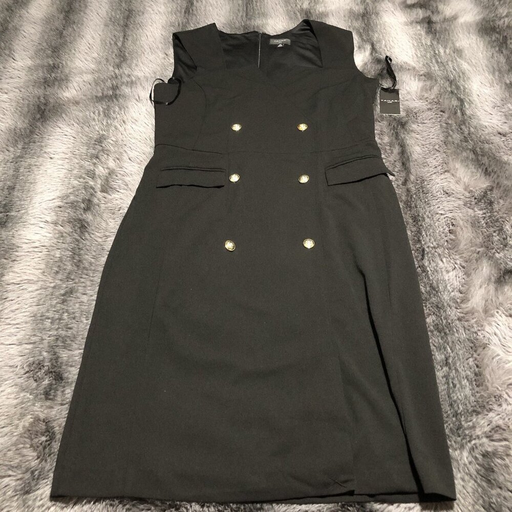 Tahari Womens Size 14 Black Silver Button Dress Sleeveless Zip Up Back New Tags